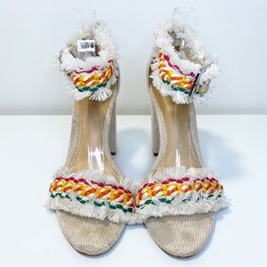 SCHUTZ Zoola Fringe Block Heel shoes woven natural 9.5